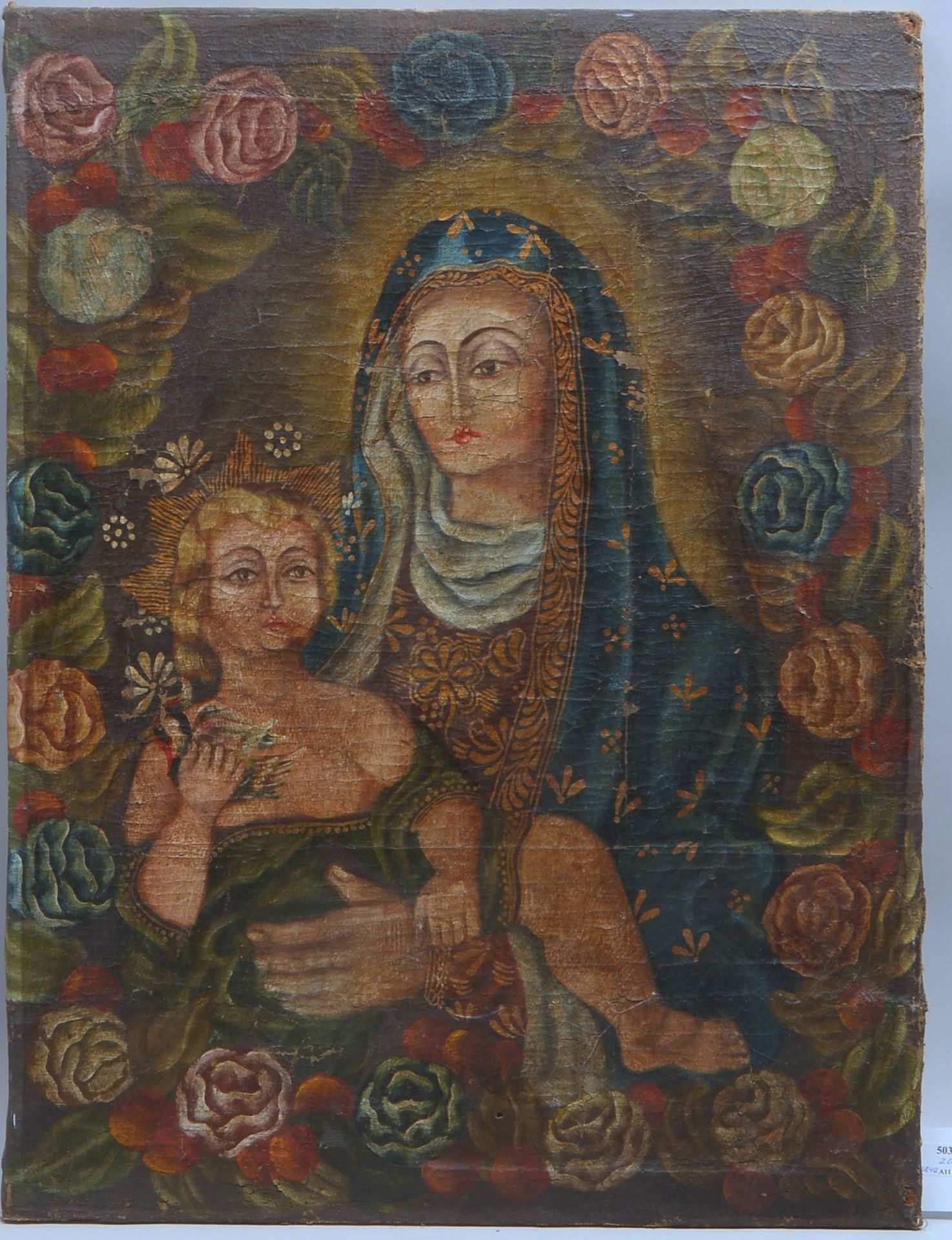 Gemälde, 'Mariendarstellung mit dem Jesuskind', Öl/Lw - ungerahmt; Maße 79 x 59 cm