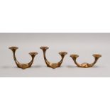 Harjes, 3 Tischkerzenleuchter, Bronze, jeweils 2-flammig, gemarkt; H&ouml;he 6,5 - 11 cm