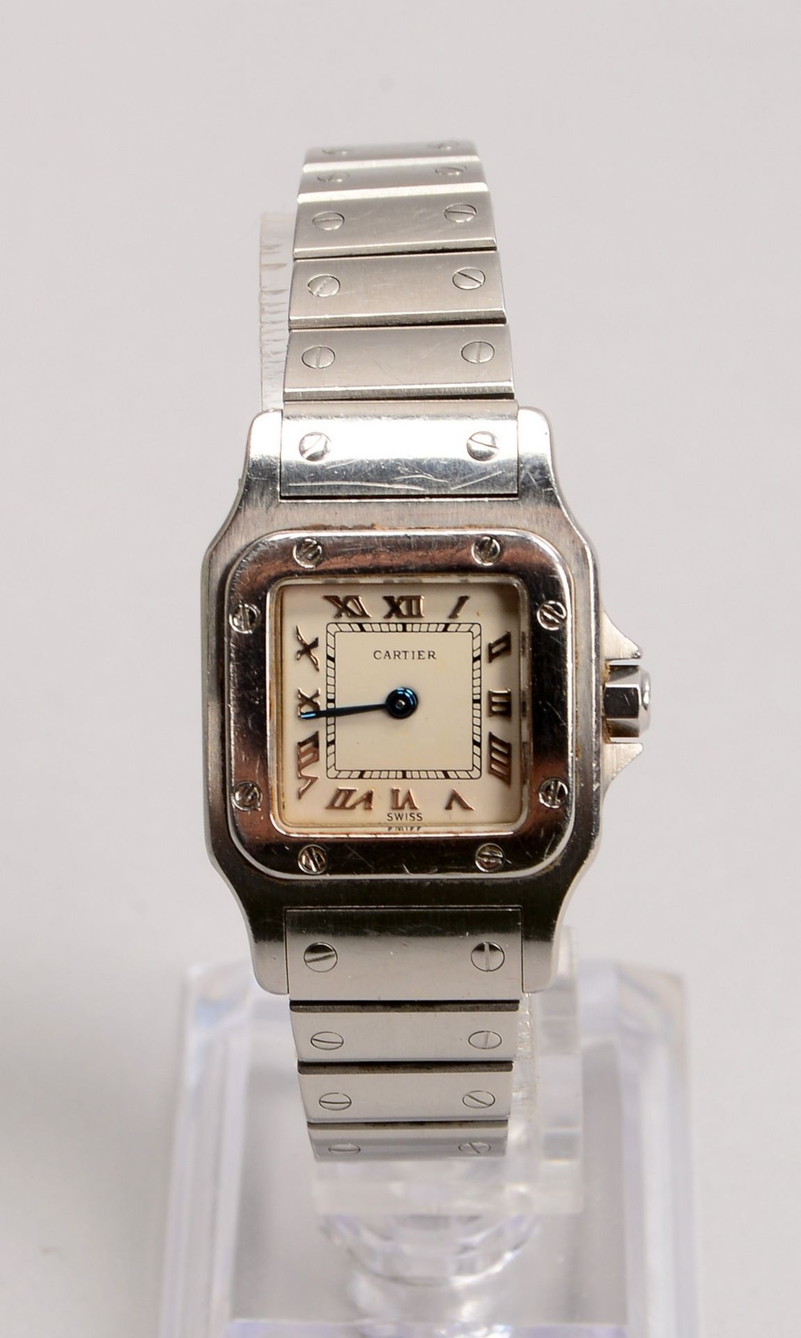DAU Cartier 'Santos', Edelstahl-Gehäuse/Armband, Quarz, ungeprüft; Maße 23 x 24 mm