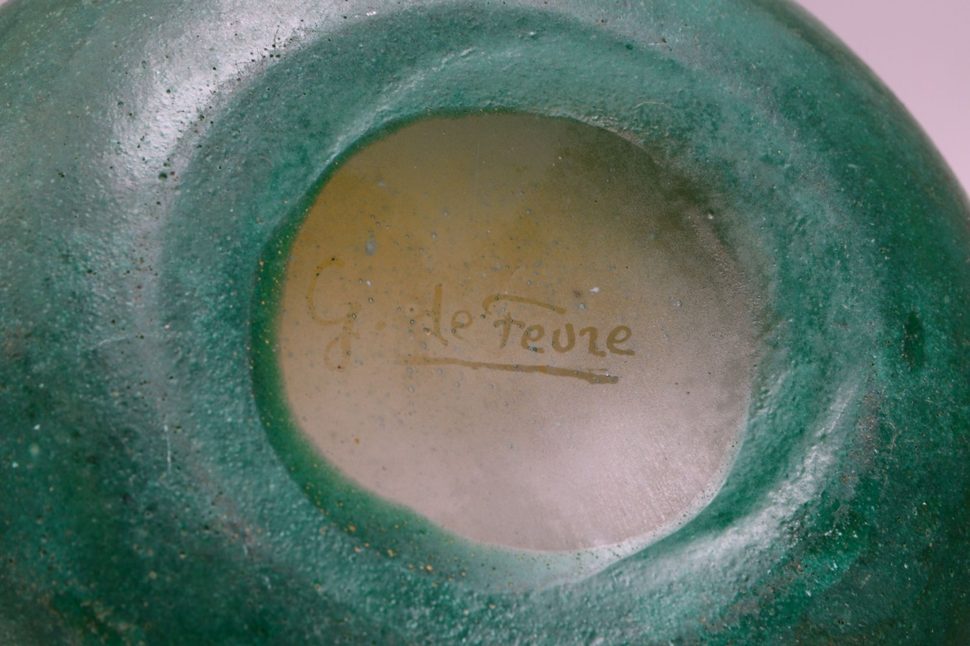 Glaskrug, bauchige Form mit kon. Hals, orange-gr&uuml;ne Aufschmelzung, Entw. Georges de Feure - Image 3 of 3