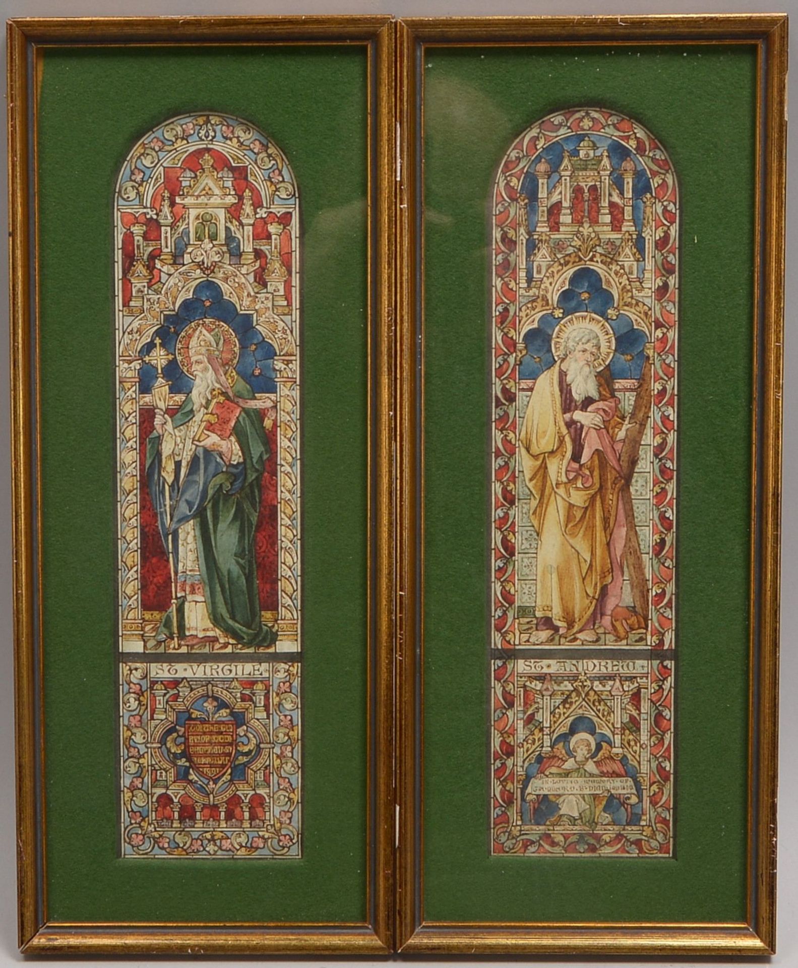 2 Aquarelle, Entwürfe für Domfenster: 'St Andrew', und 'St. Virgile', aufwend. unter PP ger.