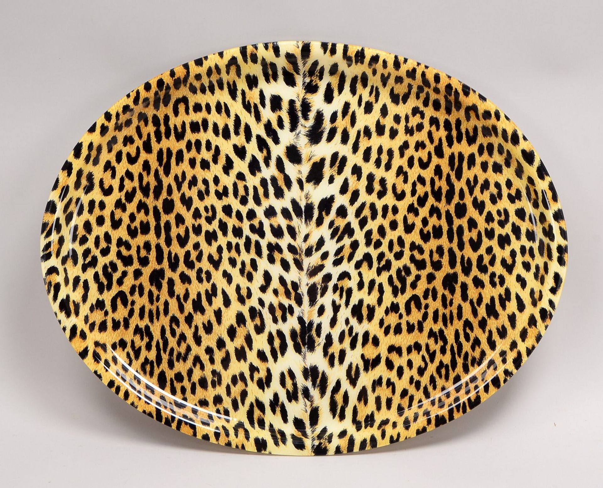 Designer-Serviertablett, oval, Plastik/Kunststoff, Leoparden-Optik; Ma&szlig;e 49 x 62 cm