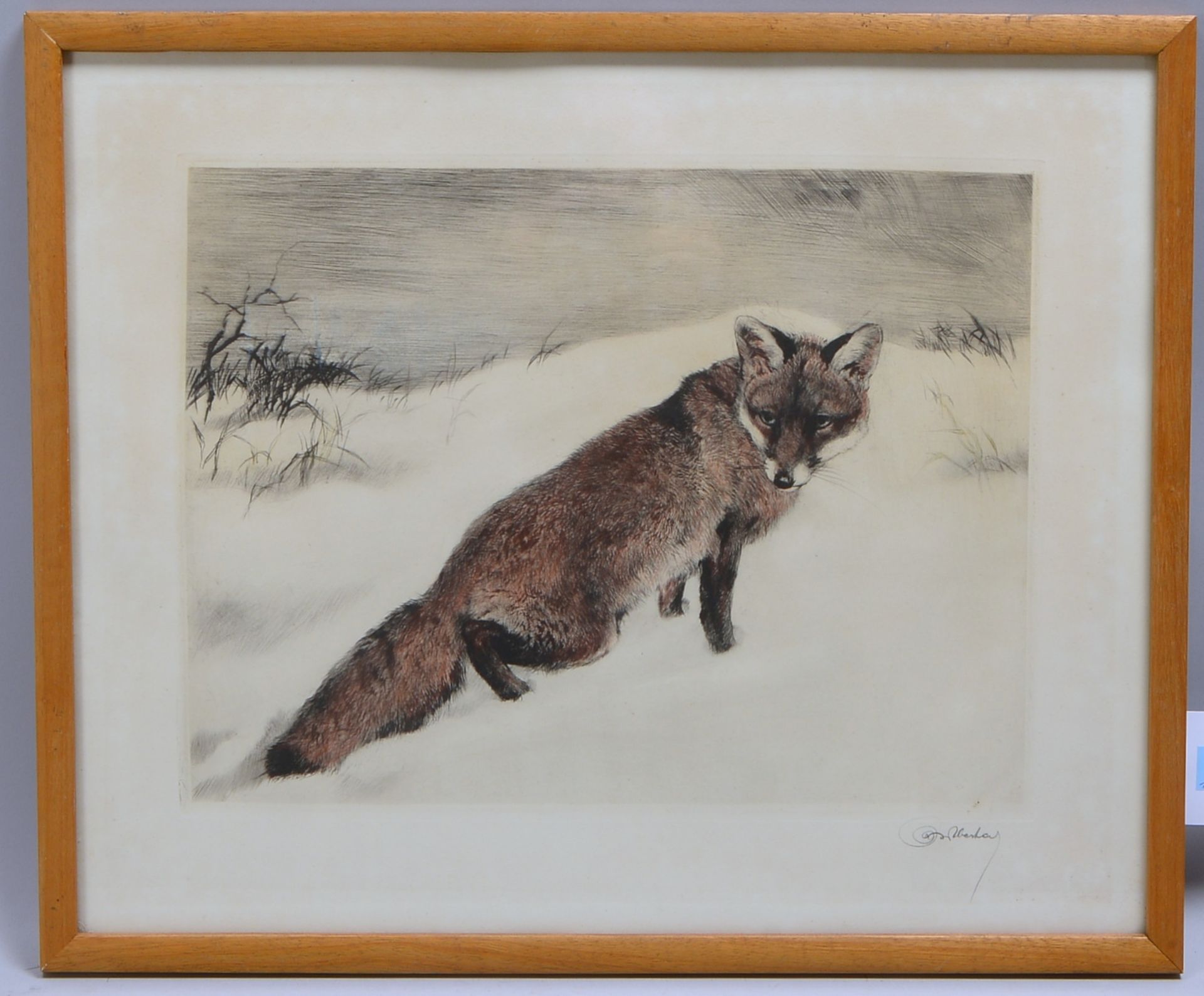 Meyer-Eberhardt, Kurt, 'Fuchs im Schnee', Farbrad., unten re. bleisign., hinter Glas