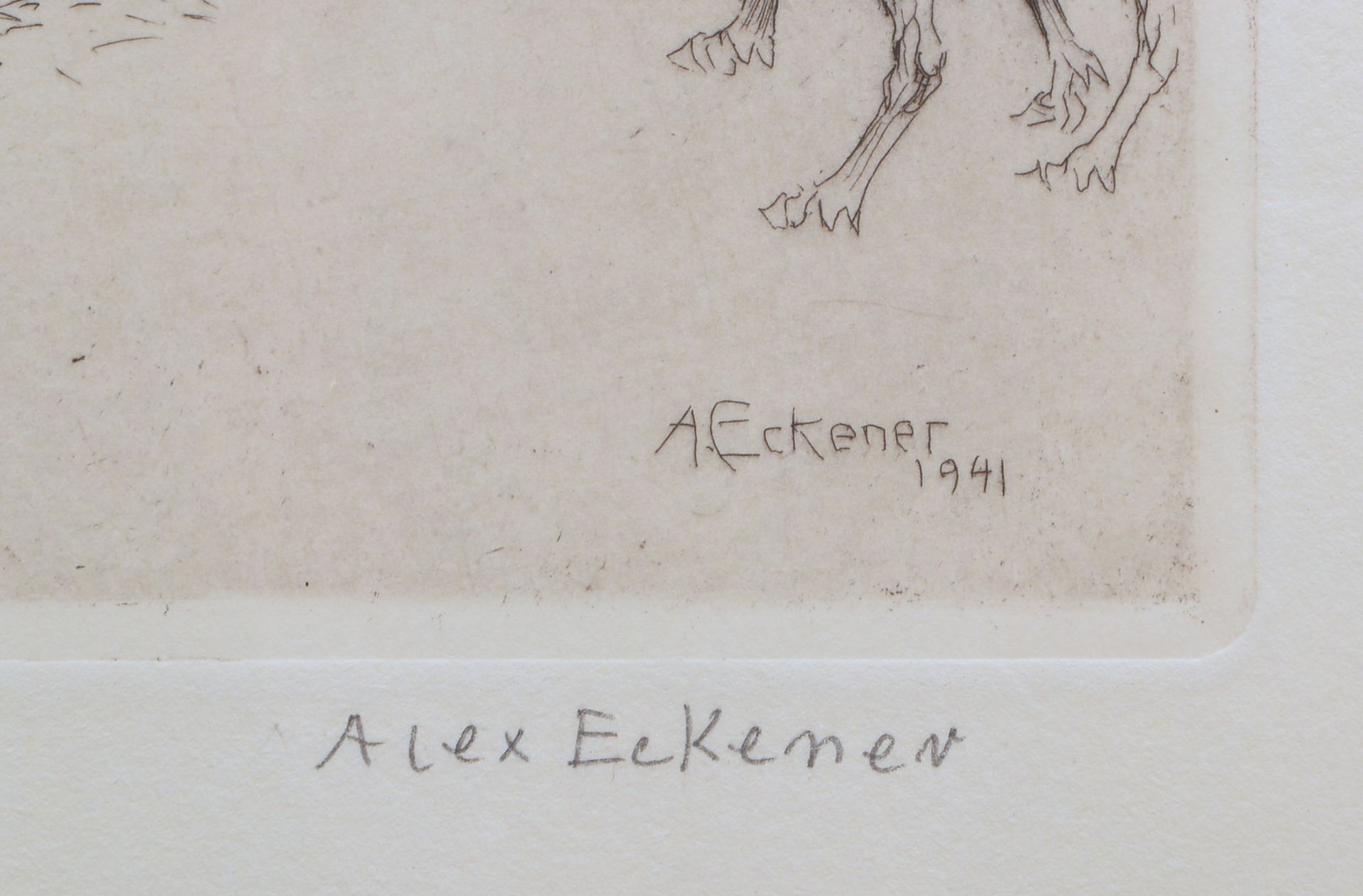 Eckener, Alex, 'Schafwäsche', Rad., im Blatt sowie extern sign./dat. '1941', hinter Glas - Bild 2 aus 2