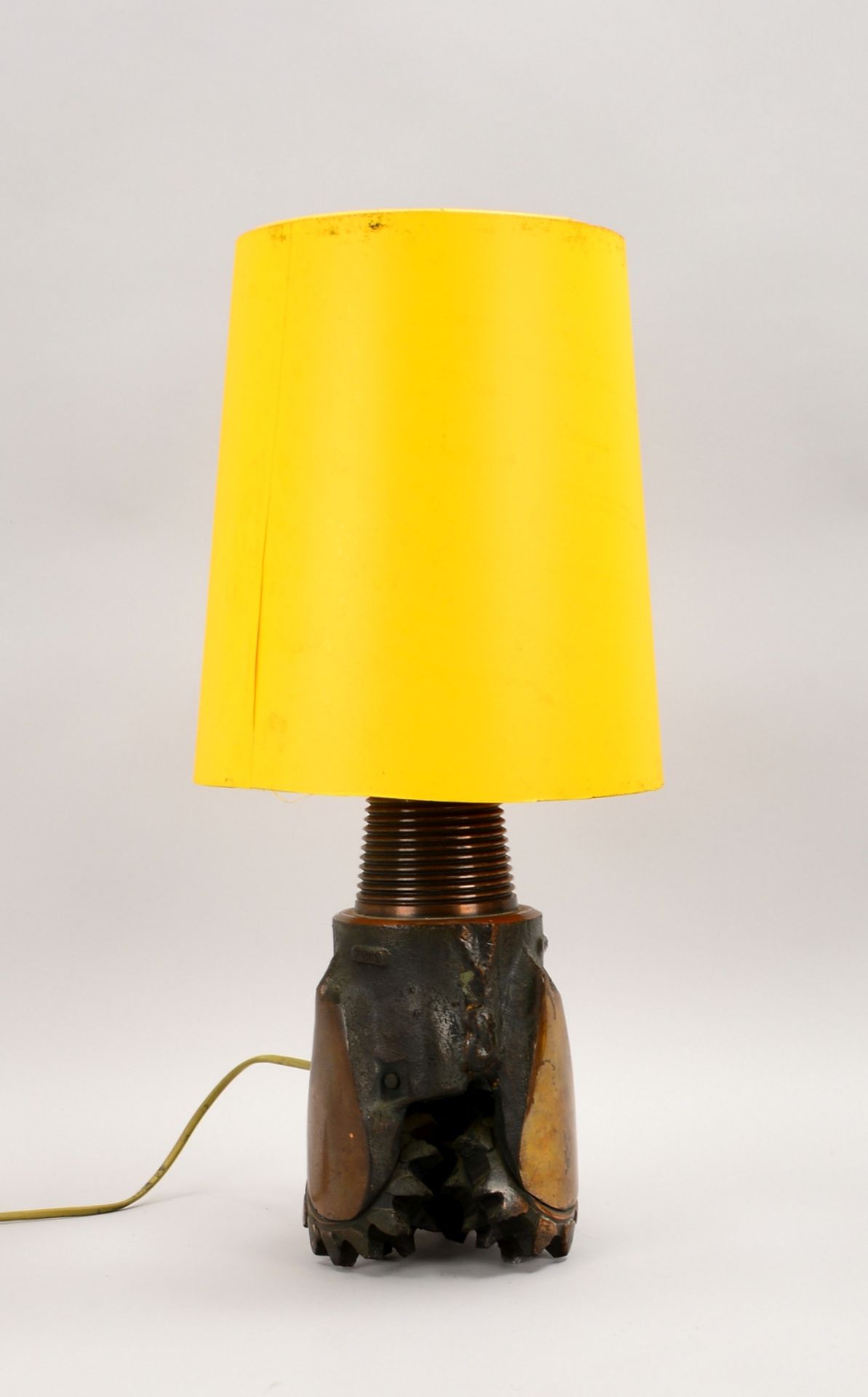 Tischlampe, Stein-Bohrkopf, elektr./'E 27', mit Schirm - schwere Ausf.!; Höhe ca. 54 cm - Bild 2 aus 2