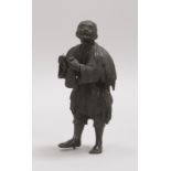 Bronzeskulptur, &#039;Mann mit Glocke&#039;, als Steckfigur, mit dunkler Patina; H&ouml;he 16 cm
