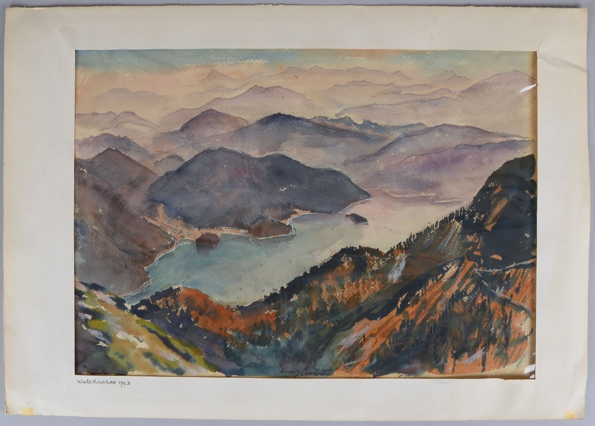 Corinth, Lovis zugeschr., 'Walchensee', Aquarell, sign./dat. '1923', verso bez./gest., unter PP - Bild 3 aus 4