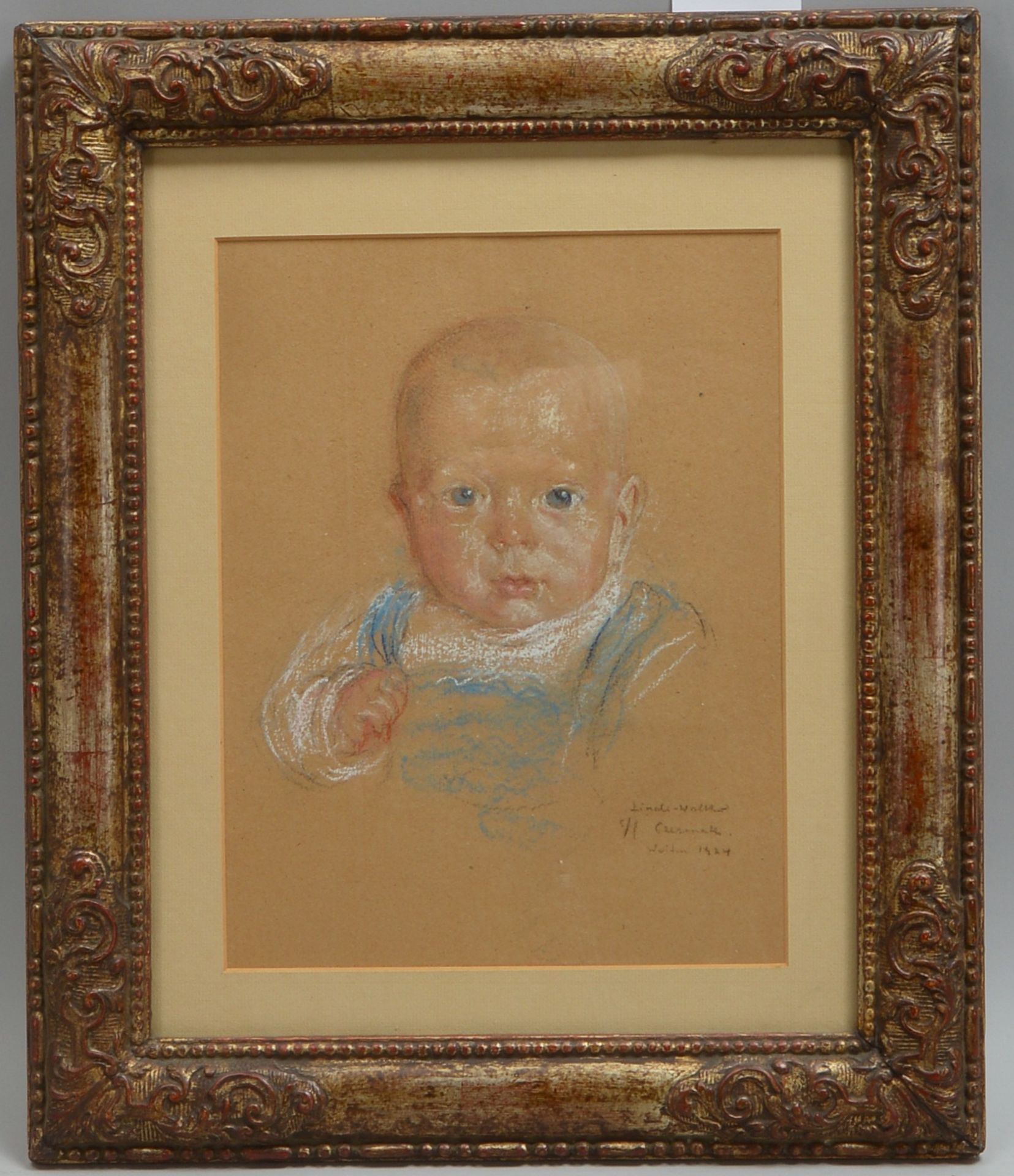 Linde-Walther, Heinrich, 'Kinderportrait', Kreidepastell, sign., unter PP hinter Glas ger.