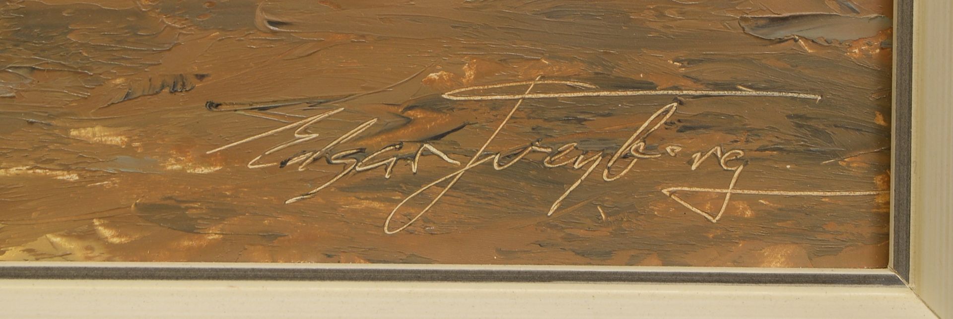 Freyberg, Edgar, &#039;Fischerboote am Siel&#039;, &Ouml;l/Platte, sign.; Rahmenma&szlig;e 63,5 x 88 - Image 2 of 2