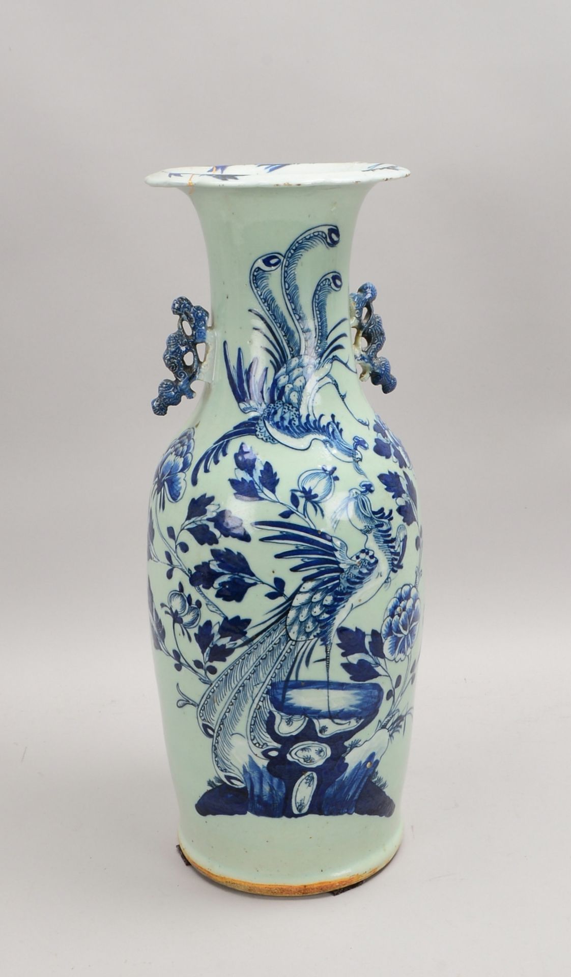 Vase, ovoider Korpus, Unterglasurmalerei in Blau, 2x Handhaben; H&ouml;he 59 cm