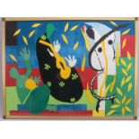 Druck (nach Henri Matisse), &#039;Tristesse du roi&#039;, hinter Glas; Rahmenma&szlig;e 78 x 105 cm