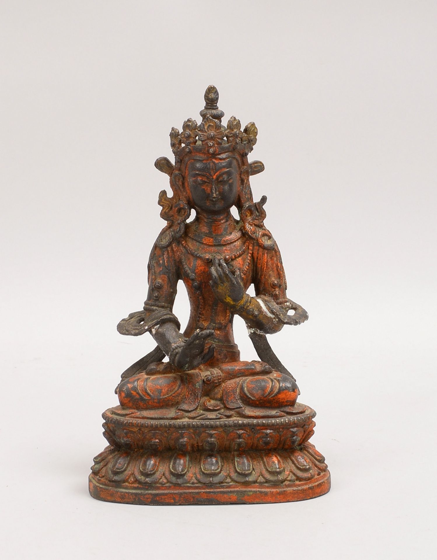 Bronzefigur (Nepal), &#039;Buddha&#039;, Figur mit Restfassung; H&ouml;he 22,5 cm