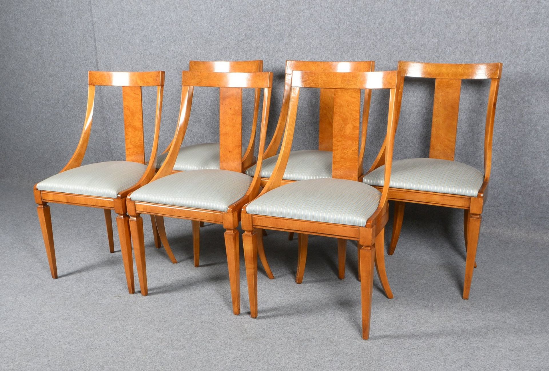 6 Stühle (Stilmöbel), Wurzelholzfurnier, in wohnfertigem Zustand; Sitzhöhe 45 cm - Bild 3 aus 3