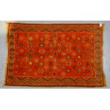 Webteppich (Marokko), orangefarbener Fond, durchgemustert; Ma&szlig;e 150 x 217 cm