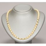 Halskette, Perlenbesatz/ Ø 5 mm, einzeln geknotet, Zwischenperlen aus Gold/Messing(?)