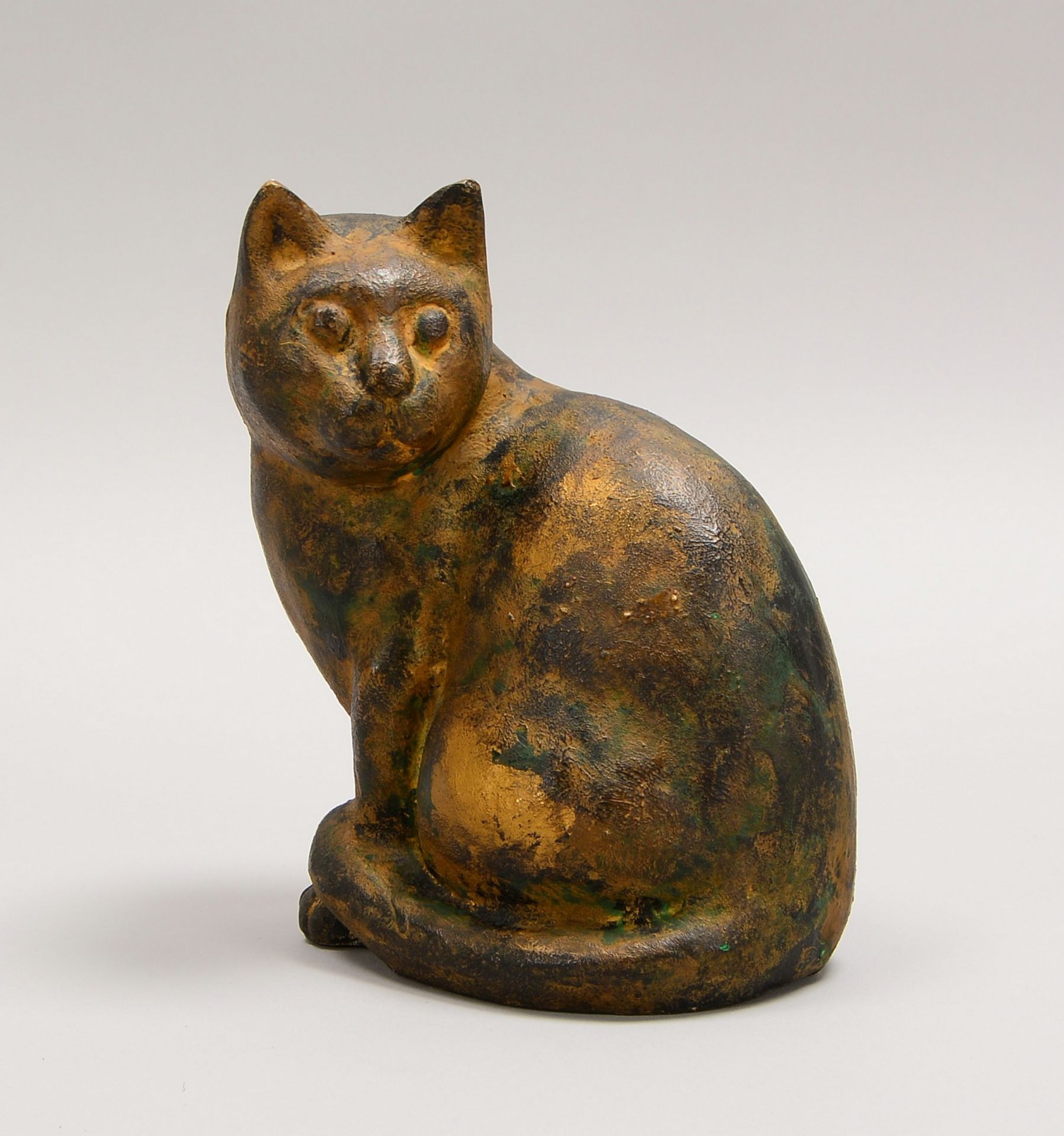 K&uuml;nstler-Keramikfigur, &#039;Katze&#039;, bronziert, unsigniert; H&ouml;he 22 cm