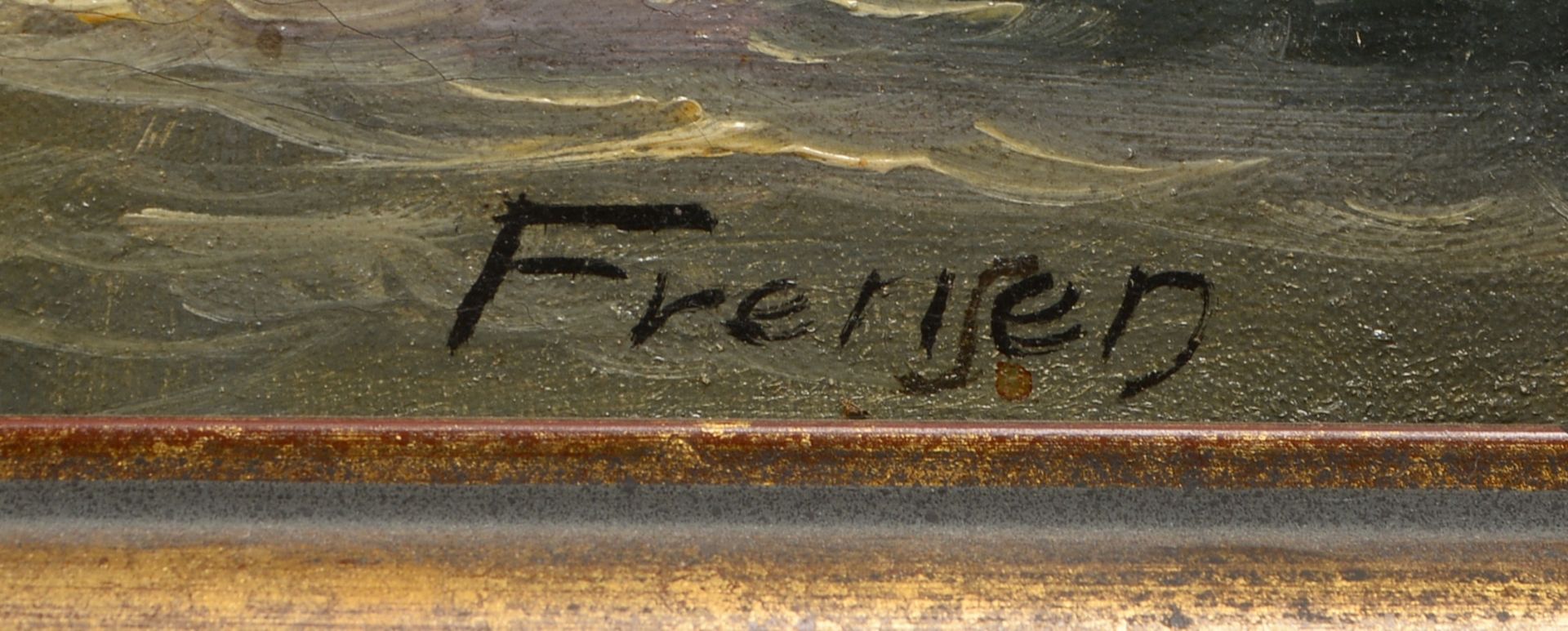 Frensen,(-?), maritimes Gem&auml;lde, &#039;Fischer an der Hafenmole&#039;, &Ouml;l/Lw, unten re. si - Image 2 of 2