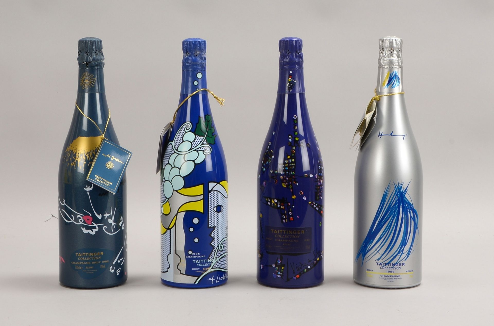 Sammler-Champagner: 4x Taittinger-Künstlerflaschen: Jg. 1982, 1983, 1985, und 1986 - Bild 2 aus 2