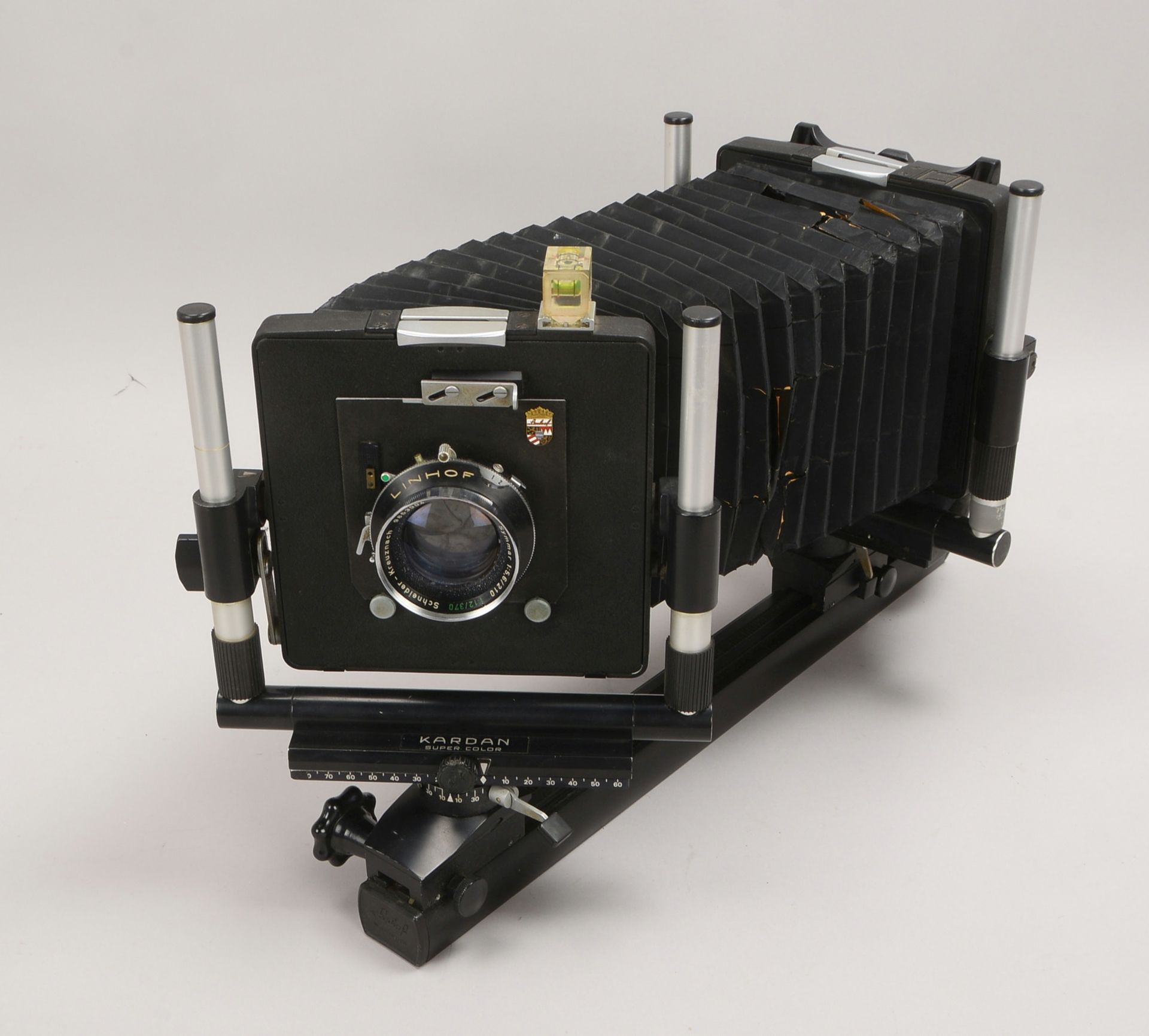 Kamera, Linhof 'Kardan Super Color', mit Objektiv 'Symmar 1:5,6/210' - anbei Passeport