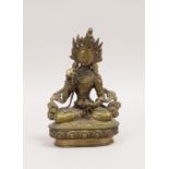Bronzeskulptur, 'Sitzender Buddha' - mit Hand-Attributen, Hohlguss; Höhe 20,5 cm