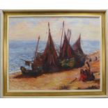 Fessler, Albert, 'Fischerboote am Strand', Öl/Lw, unten re. sign.; Rahmenmaße 93,5 x 114 cm
