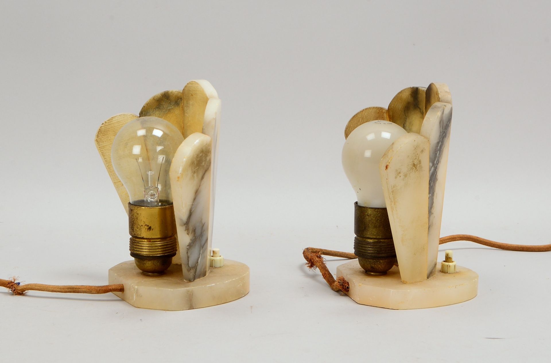 Paar Tischlampen (in Art d&eacute;co-Ausf.), Alabaster und Marmor - Fkt. nicht gepr&uuml;ft! - Image 2 of 2