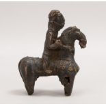Bronzeskulptur (Benin), 'Pferd mit Reiter'; Höhe 13 cm (unterseitig teils offen)