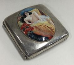A silver and enamelled cigarette case depicting an erotic scene. Birmingham 1917.