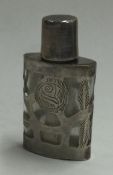 A silver mounted glass scent bottle. Marked to base.
