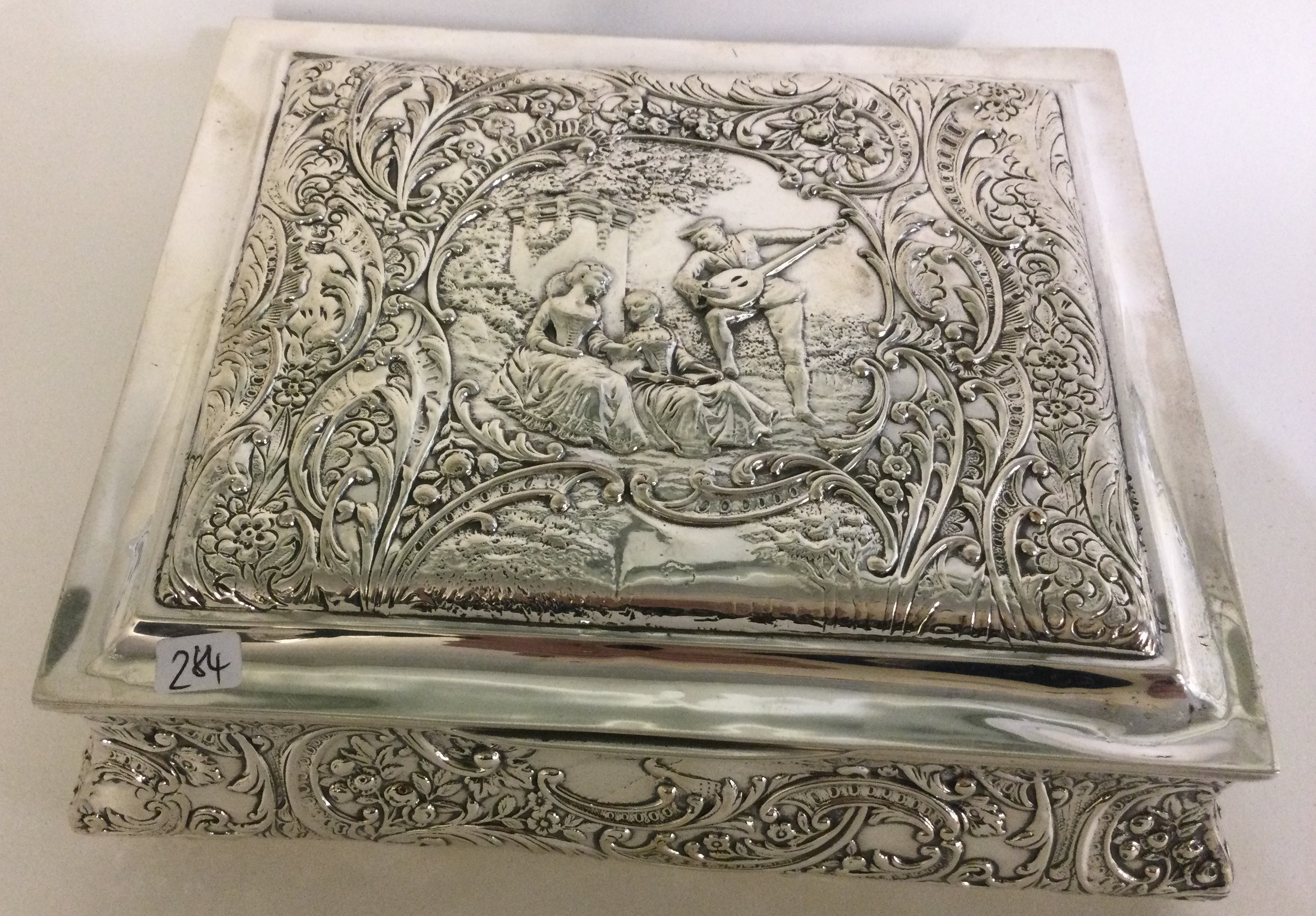 A large chased silver jewellery box with embossed decoration. - Image 2 of 3