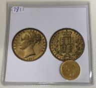 A 'Bun Shield' back 22 carat gold sovereign 1853.