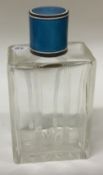 A silver and blue enamelled glass scent bottle.