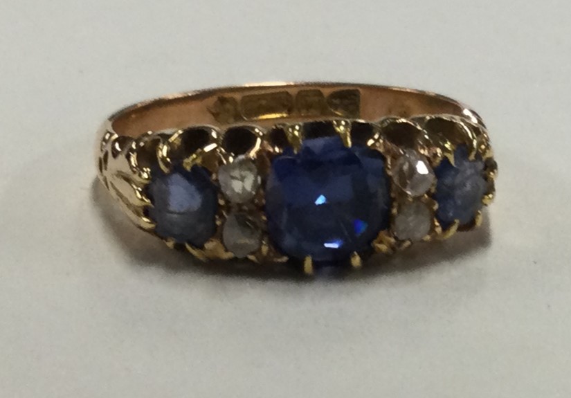 A good quality Victorian sapphire and diamond seven stone half hoop ring. - Image 2 of 2