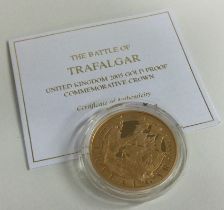 A Proof £5 'Battle of Trafalgar' 22 carat gold coin 2005.