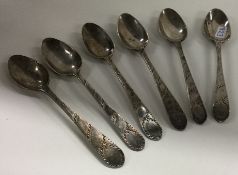 A set of six 18th Century silver bright-cut spoons.