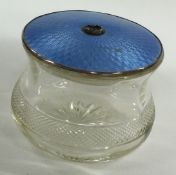 A silver and blue enamelled honey jar. Birmingham 1927.