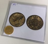A 'Bun Shield' back 22 carat gold sovereign 1857.