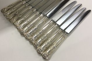 A good set of six plus six silver Kings' pattern knives. London.