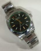 ROLEX: An unusual gent's stainless steel Oyster Perpetual Milgauss wristwatch.