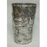 WANG HING: A Chinese export silver beaker decorated with farm scene.