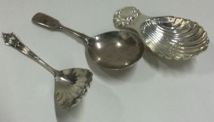 Three silver caddy spoons. London 1890 by GMJ, 1902 by RS and Sheffield 1976 by FH.