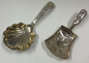 Two silver caddy spoons. London by HG and Birmingham 1814 by IT.