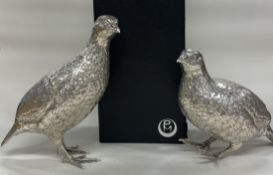 PATRICK MAVROS: A fine pair of cast silver partridges with textured bodies.