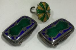 Two Italian silver and enamelled pill boxes together with a plique-à-jour parasol.