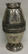 A Judaica silver double beaker with pierced decoration and Hebrew script. Marked to base.
