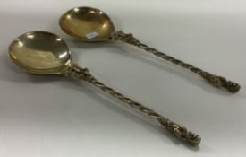 A pair of heavy Victorian silver Apostle spoons. London 1876. By Charles Boyton.