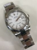 ROLEX: A good large Oyster Perpetual Datejust wristwatch complete with box and paperwork.