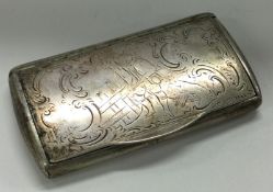 An 18th Century Austrian silver snuff box depicting a scene of a man to front. Marked to interior.