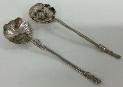 A pair of Meji Japanese silver and enamelled spoons.