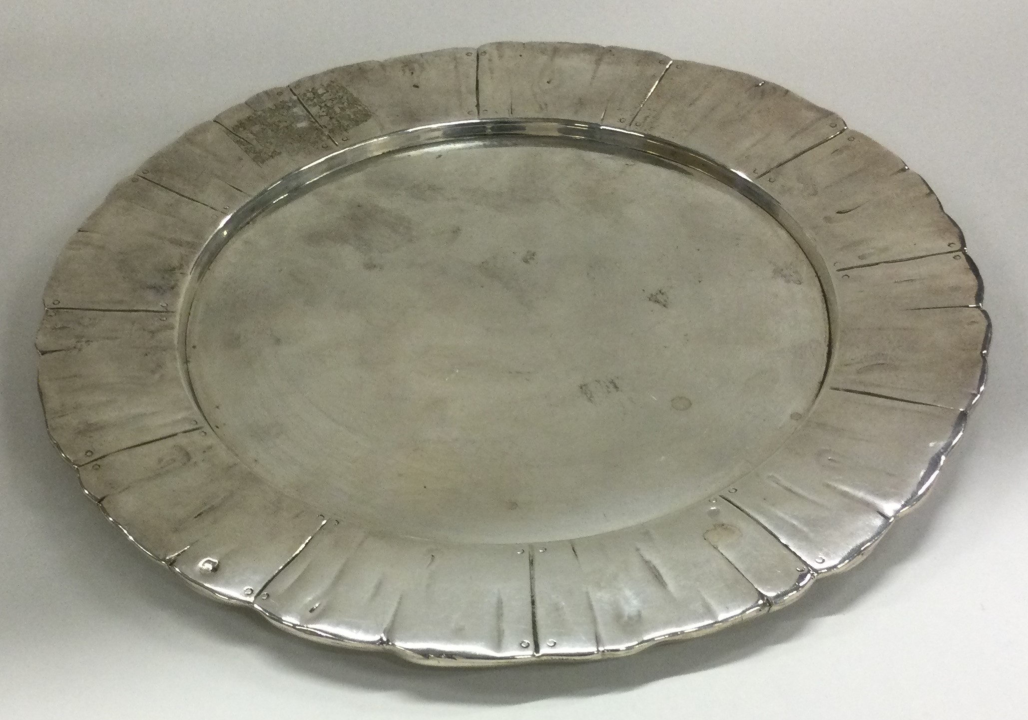 A Victorian silver tray with chased decoration. London 1852. By Charles Thomas Fox & George Fox.